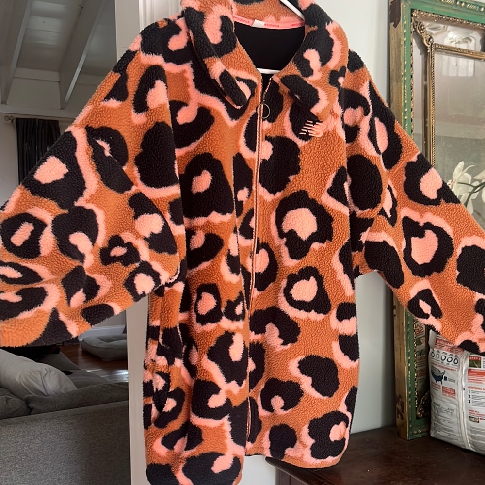 New Balance Pink and Black Teddy  Leopard Jacket